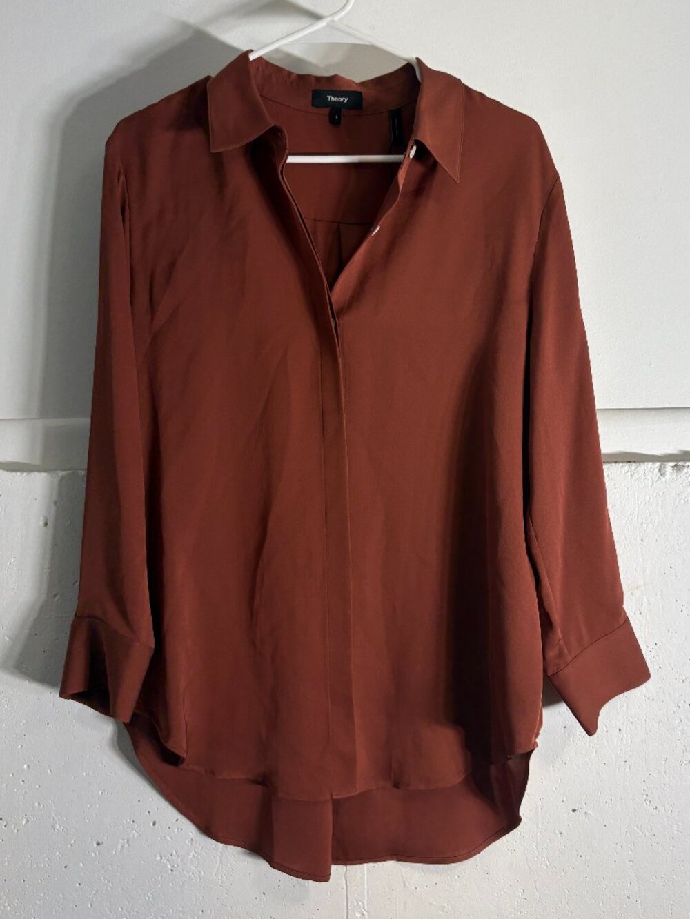 Theory Sunaya Copper Rust 100% Silk Blouse